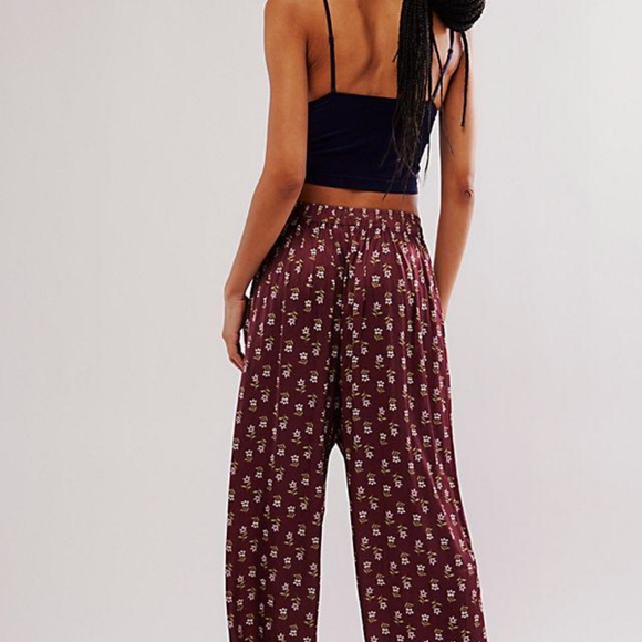 Free People Intimates Burgundy Floral Pants Xl Pajama Lounge Or Dress - Picture 3 of 10